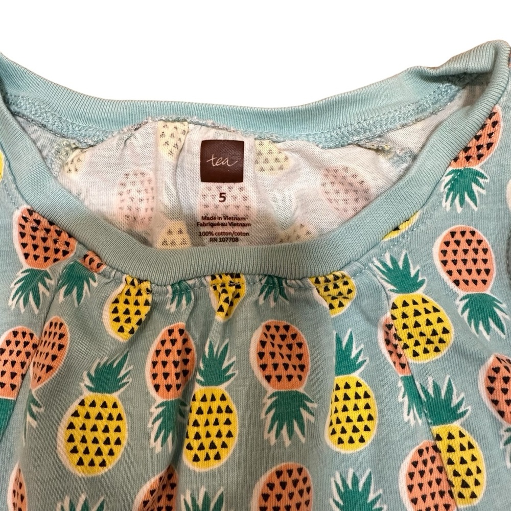 Tea Collection Girls Sleeveless Trapeze Dress Light Blue Yellow Peach Size 5 - Picture 3 of 3